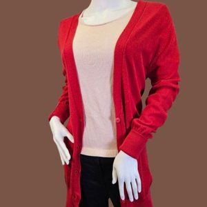 Red L Silk Cashmere MODA Cardigan